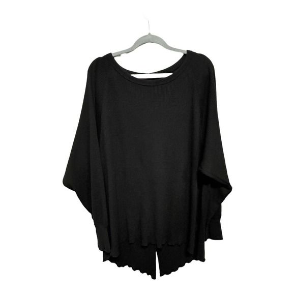 Free People Amelia Washed Black Oversized Long Sleeve Thermal Top Boho Size M - Picture 3 of 8